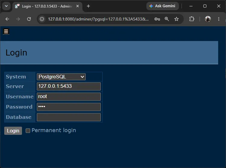 Adminer Login Adminer Login