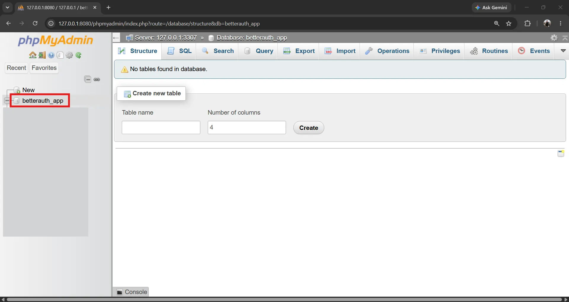 CAMPP phpMyAdmin
