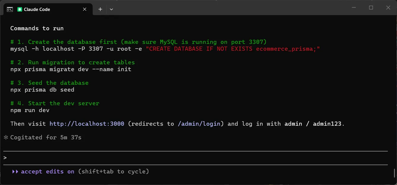 Claude Code Prisma migrate and seed