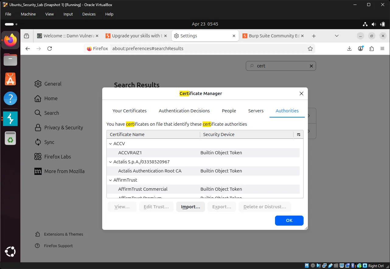 Firefox Certificate Import