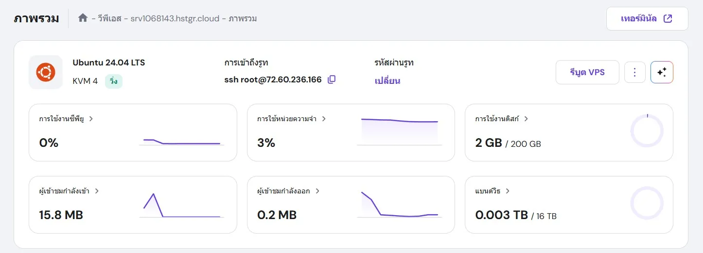 ตัวอย่างหน้าจอข้อมูลเซิร์ฟเวอร์
