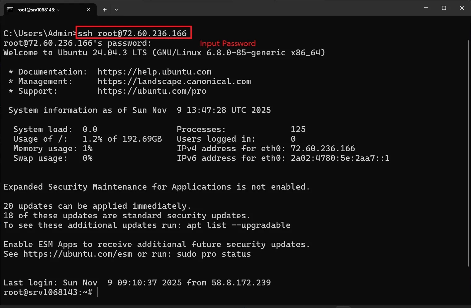 ตัวอย่างการเชื่อมต่อผ่าน SSH