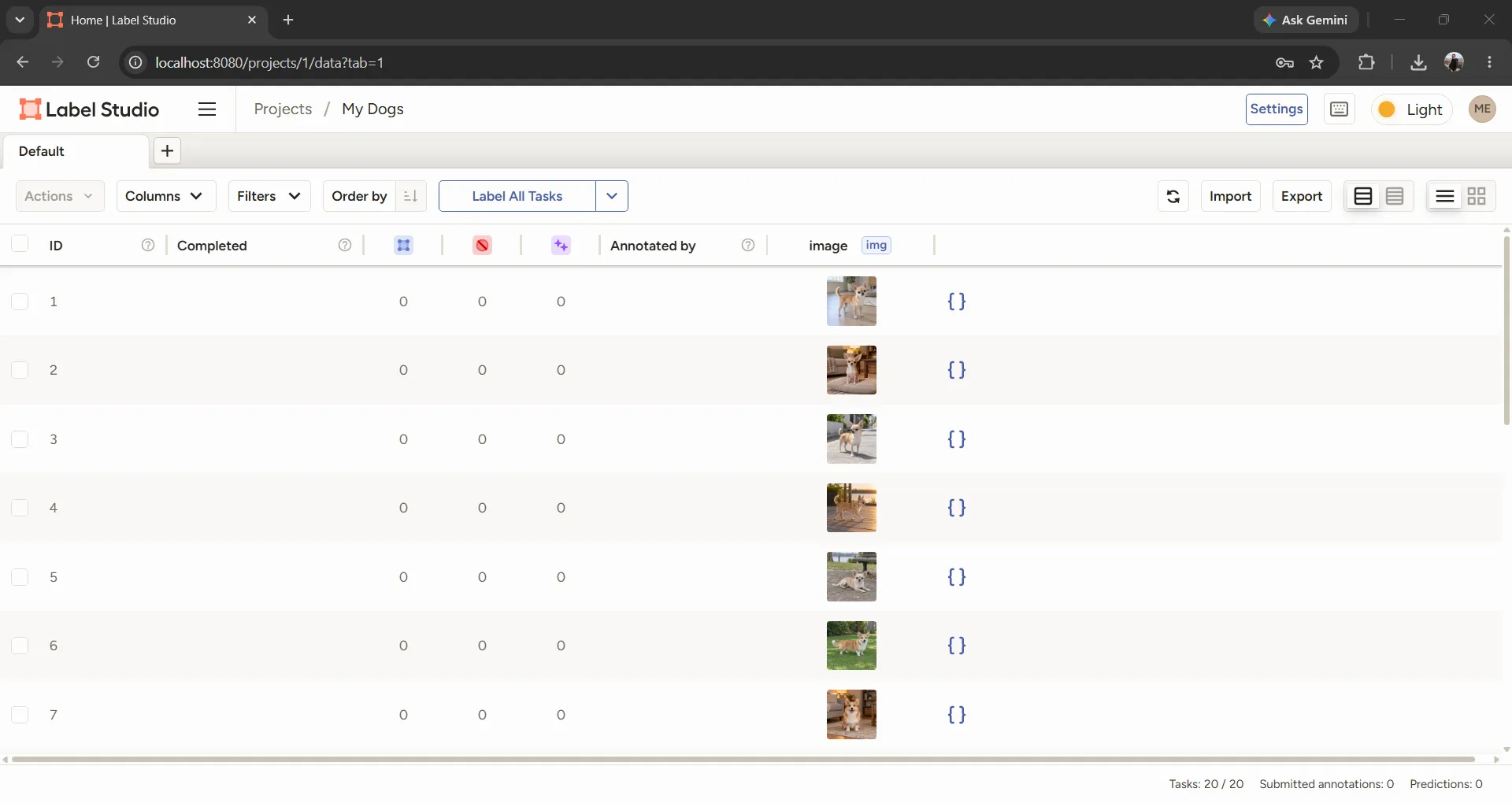 รายการ task พร้อม label