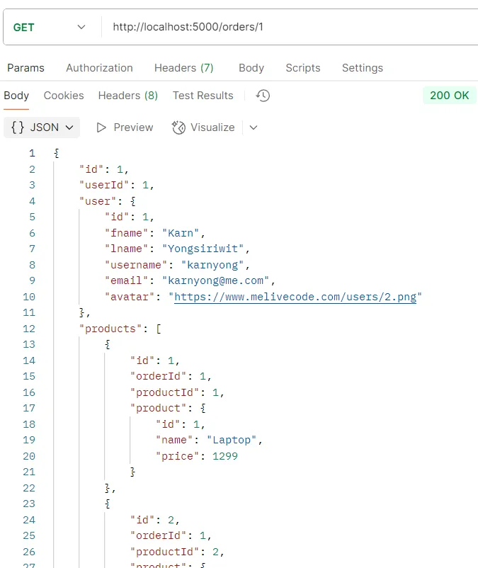 ตัวอย่างการทดสอบ API GET /orders/:id