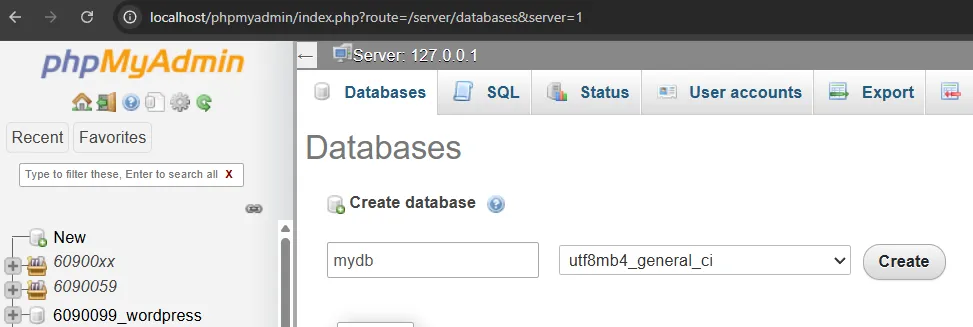 สร้างฐานข้อมูล mydb