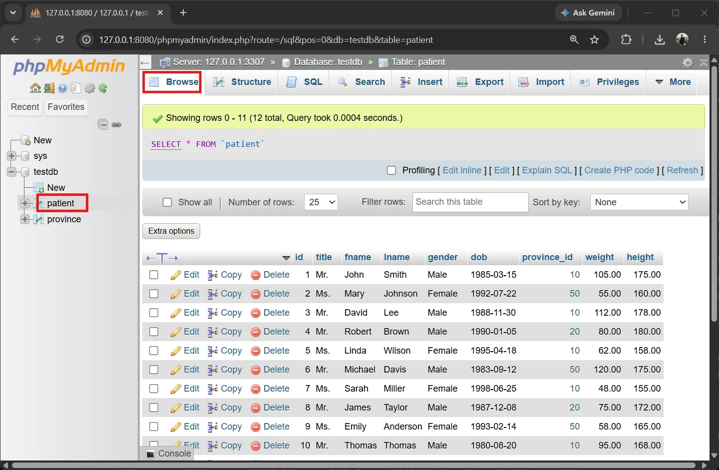 phpMyAdmin - Inserted data
