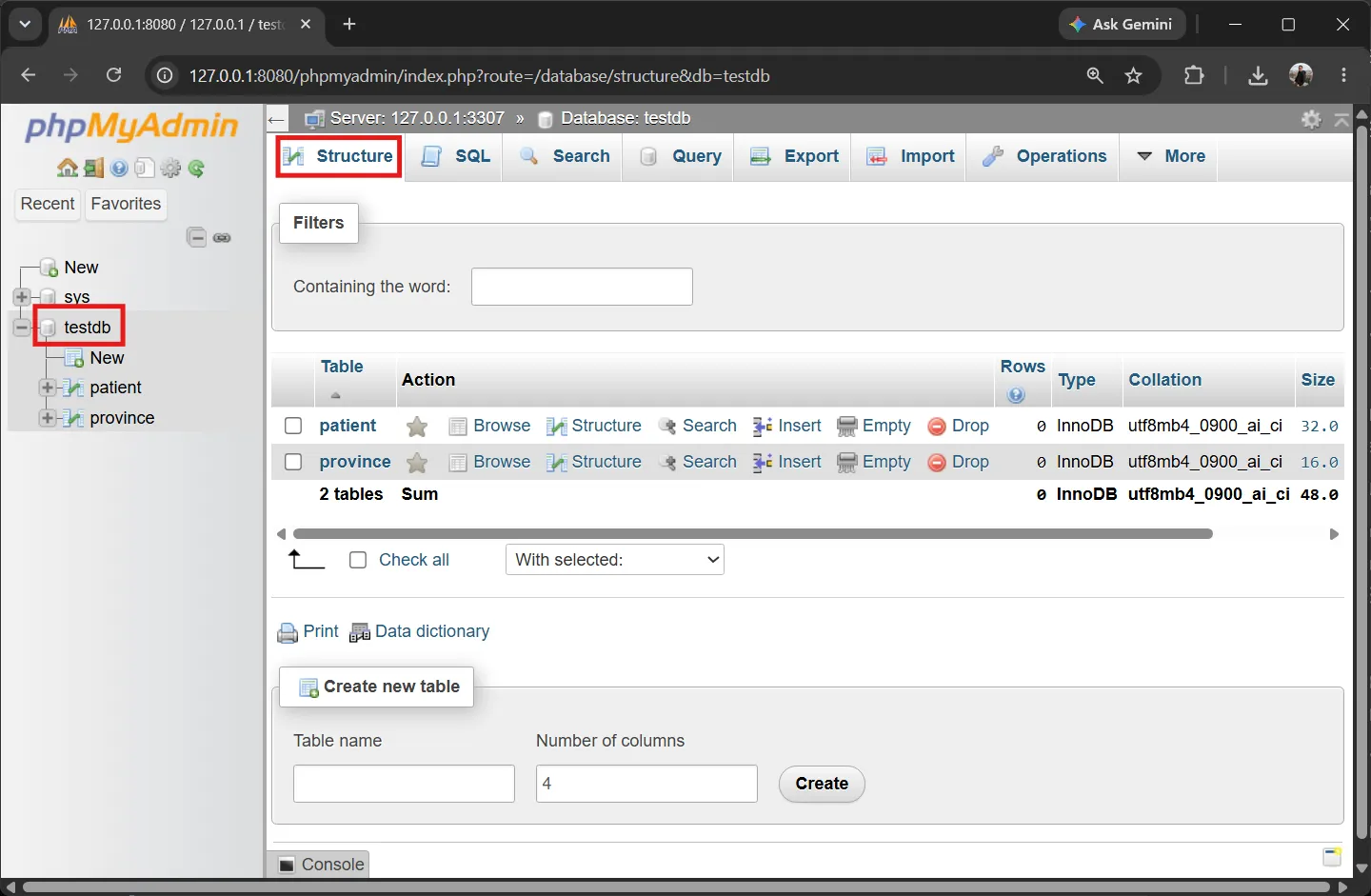 phpMyAdmin - Tables