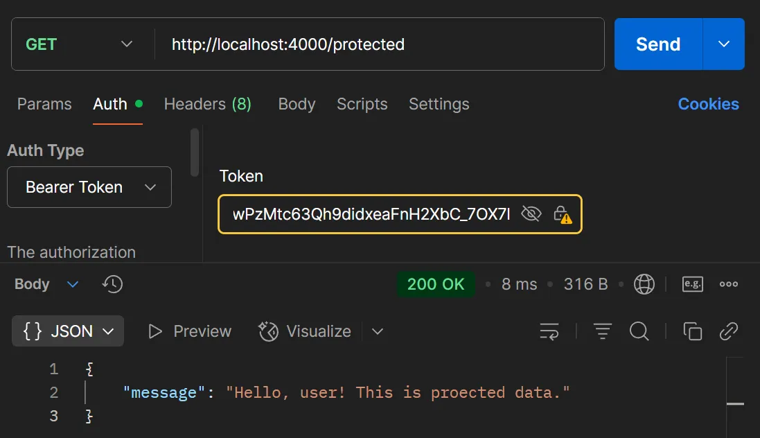 ตัวอย่างการทดสอบ /protected ด้วย POSTMAN