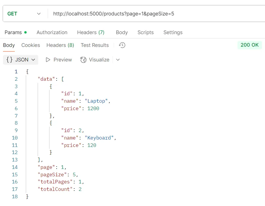 ตัวอย่างการทดสอบ API GET /products
