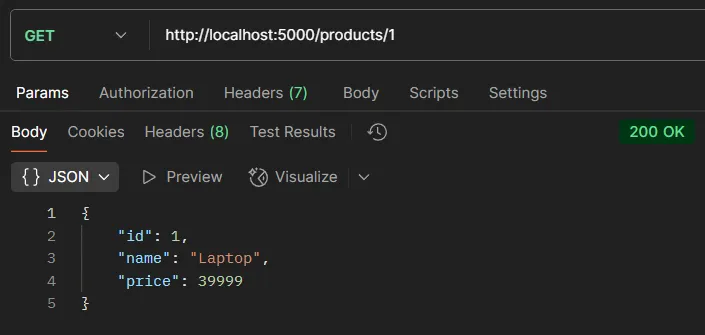 ตัวอย่างการทดสอบ API GET /products/:id