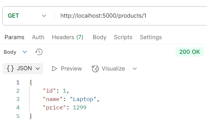 ตัวอย่างการทดสอบ API GET /products/:id