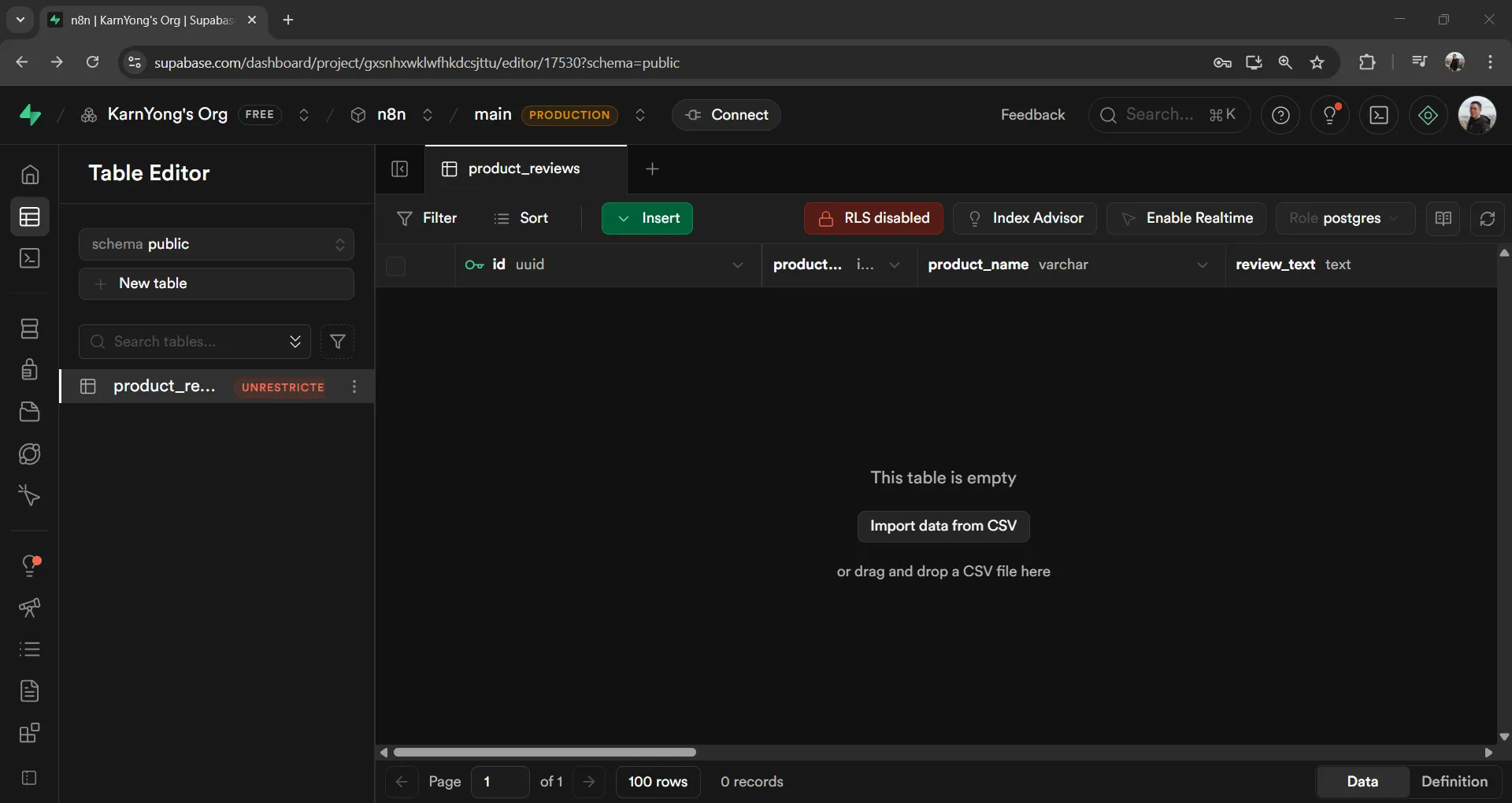 ตาราง product_reviews ใน Supabase