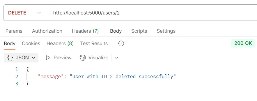 ตัวอย่างการทดสอบ API DELETE /users/:id