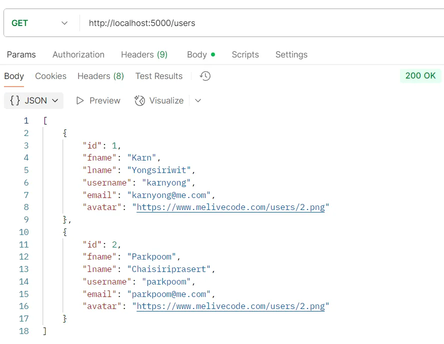 ตัวอย่างการทดสอบ API GET /users