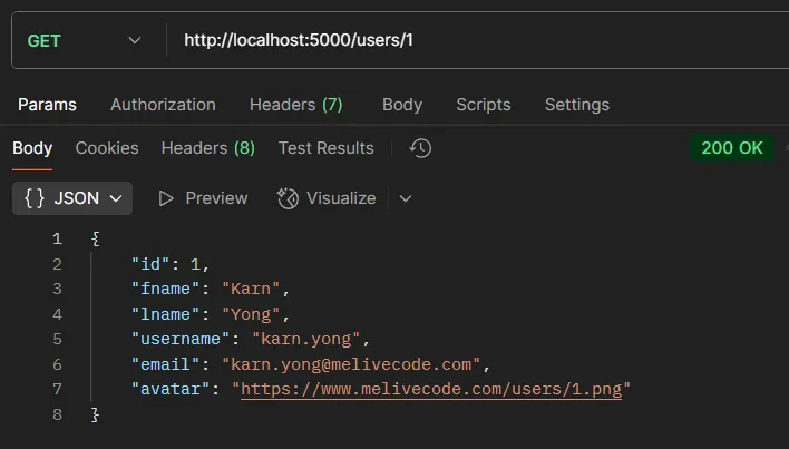 ตัวอย่างการทดสอบ API GET /users/:id