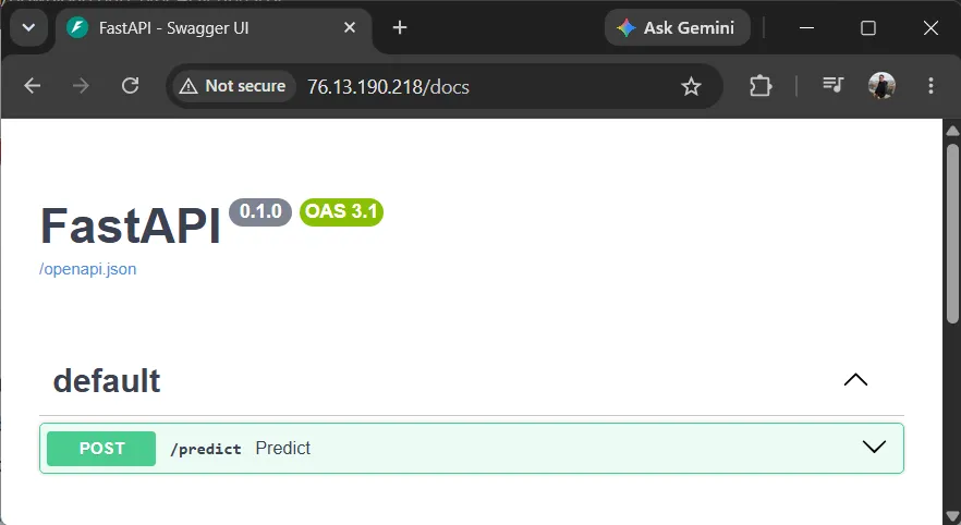 Swagger UI ของ API ที่รันบน VPS