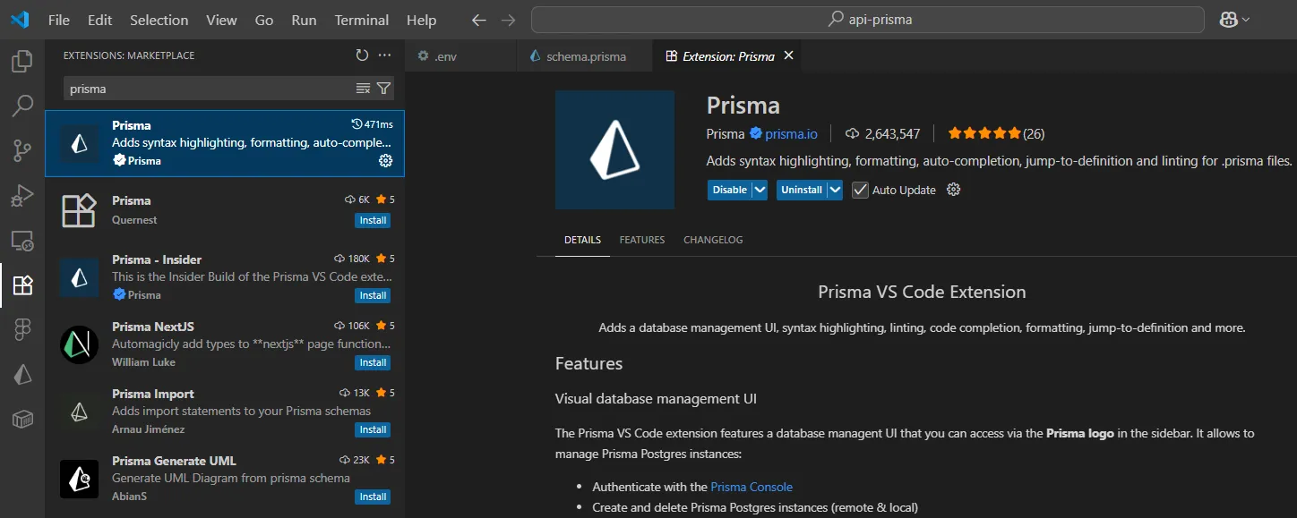 ติดตั้ง extension Prisma ใน VS Code