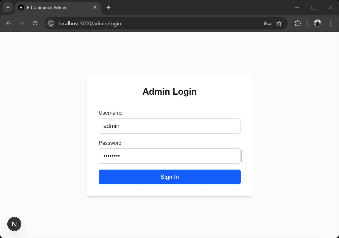 Admin login page