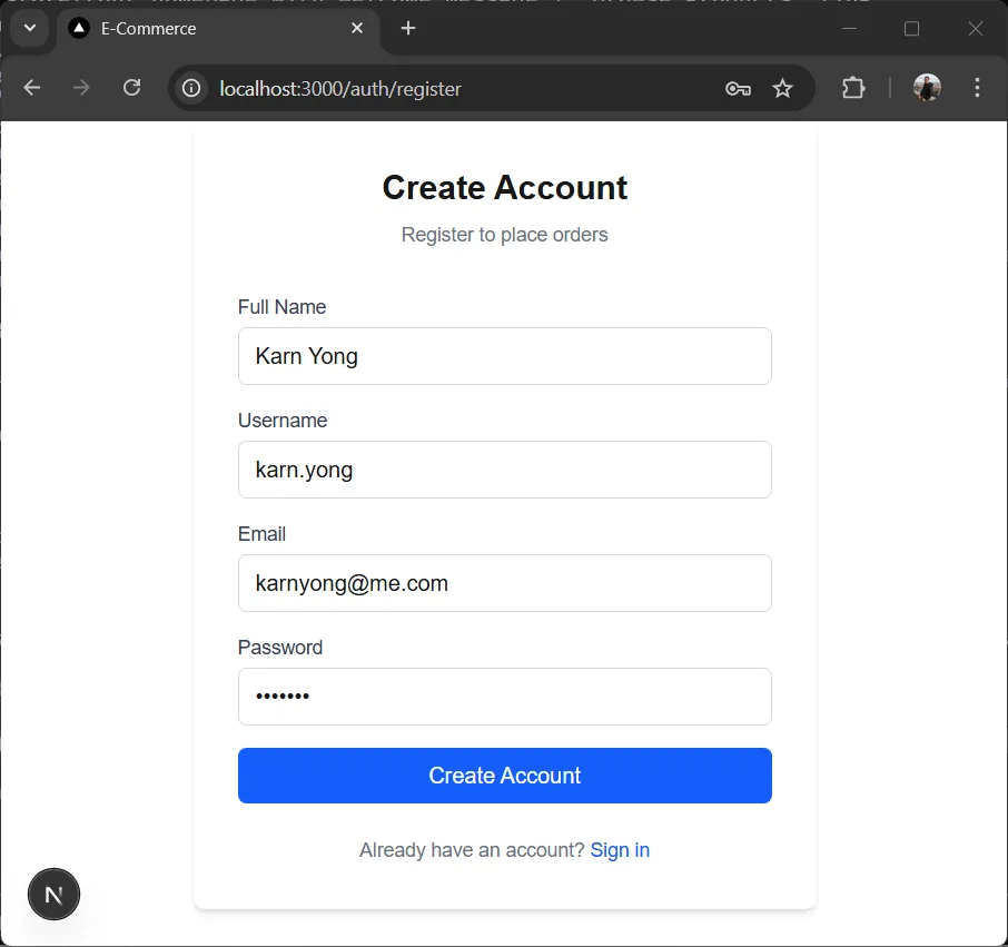 Storefront register page