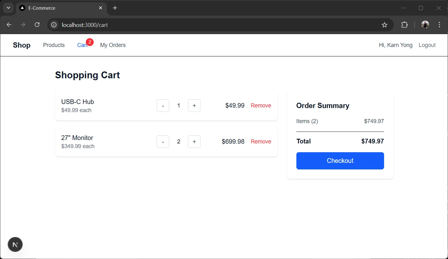 Storefront cart page