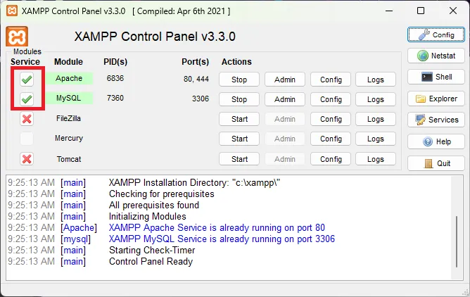 ตั้งค่า Apache และ MySQL ให้เป็น Service
