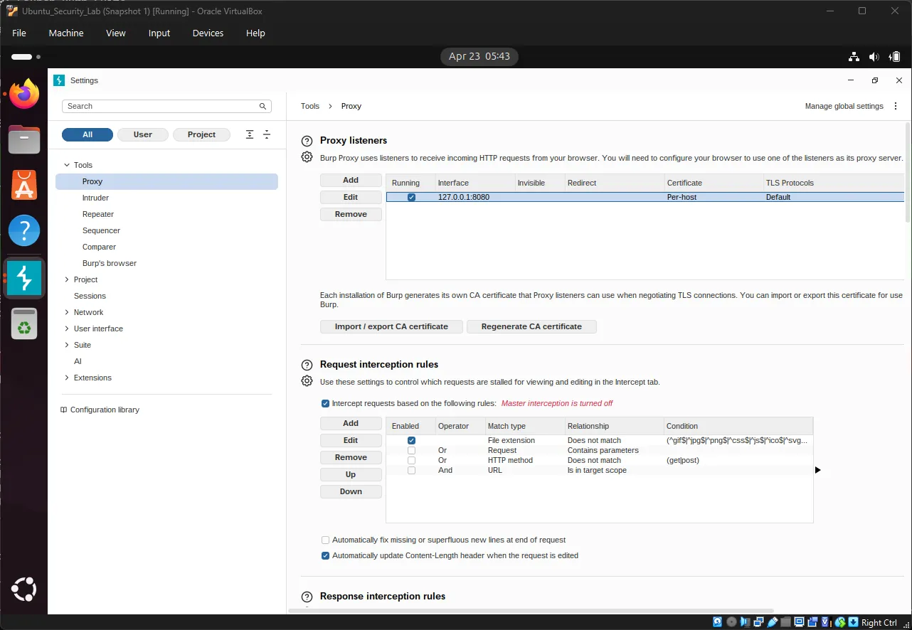Burp Suite Proxy Listener Configuration Burp Suite Proxy Settings