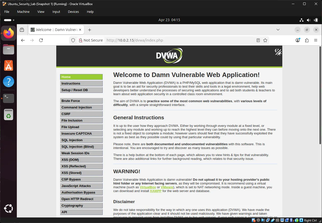 DVWA After Login DVWA After Login