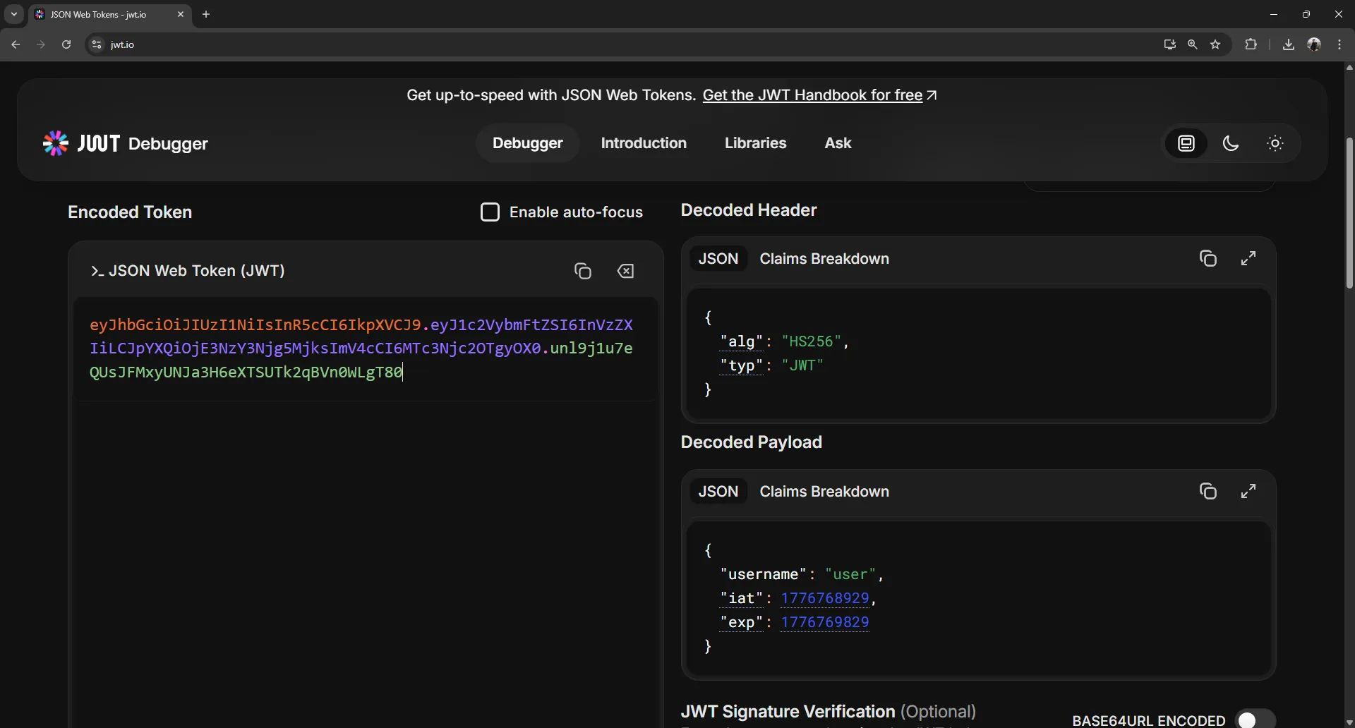 ดูข้อมูล JWT Token ที่ jwt.io ดูข้อมูล JWT Token ที่ jwt.io