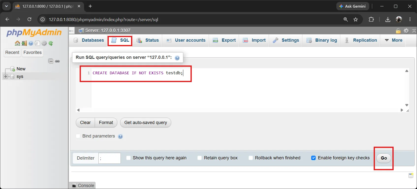 phpMyAdmin - สร้างฐานข้อมูล testdb phpMyAdmin - สร้างฐานข้อมูล