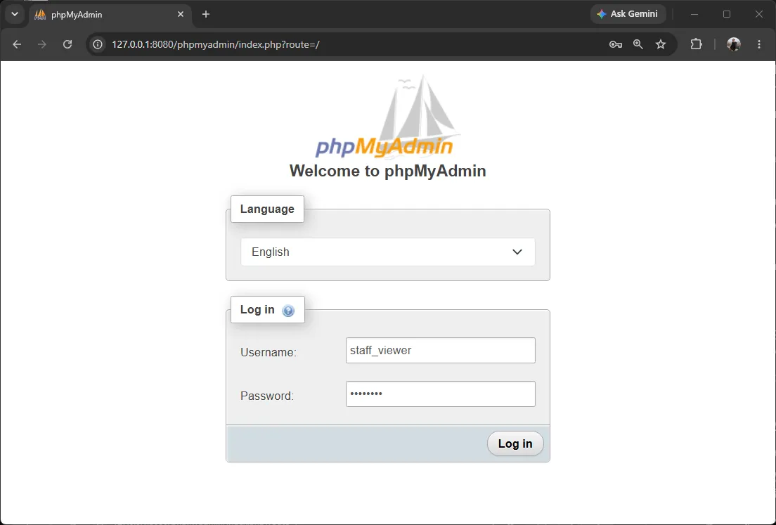 phpMyAdmin - Login page after setting auth_type to cookie phpMyAdmin Login