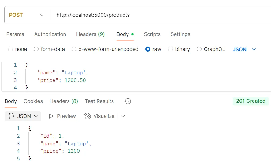 ตัวอย่างการทดสอบ API POST /products ตัวอย่างการทดสอบ API POST /products