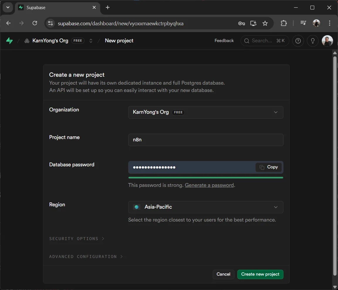 สร้าง Supabase Project สร้าง Supabase Project