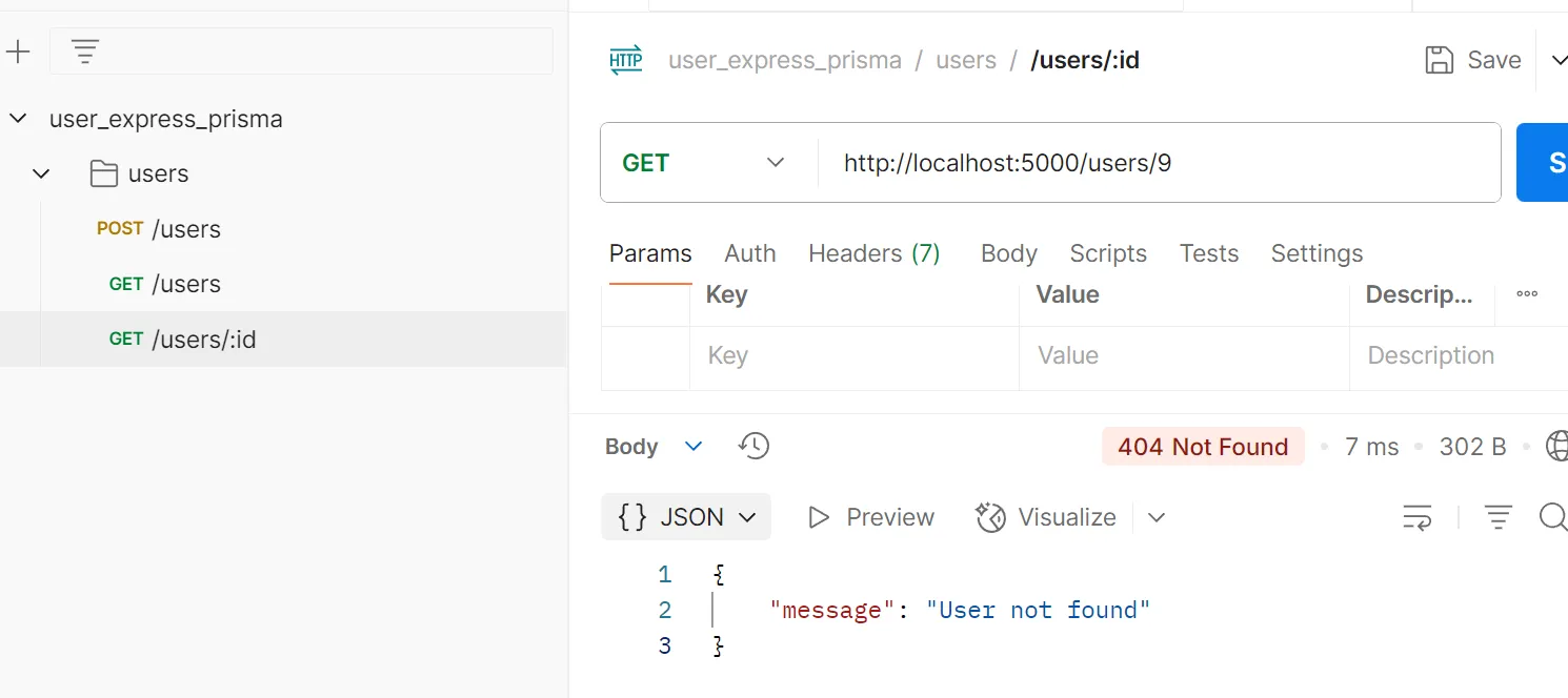 ตัวอย่างการทดสอบ API GET /users/:id แบบไม่พบ user ตัวอย่างการทดสอบ API GET /users/:id แบบไม่พบ user