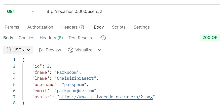 ตัวอย่างการทดสอบ API GET /users/:id ตัวอย่างการทดสอบ API GET /users/:id